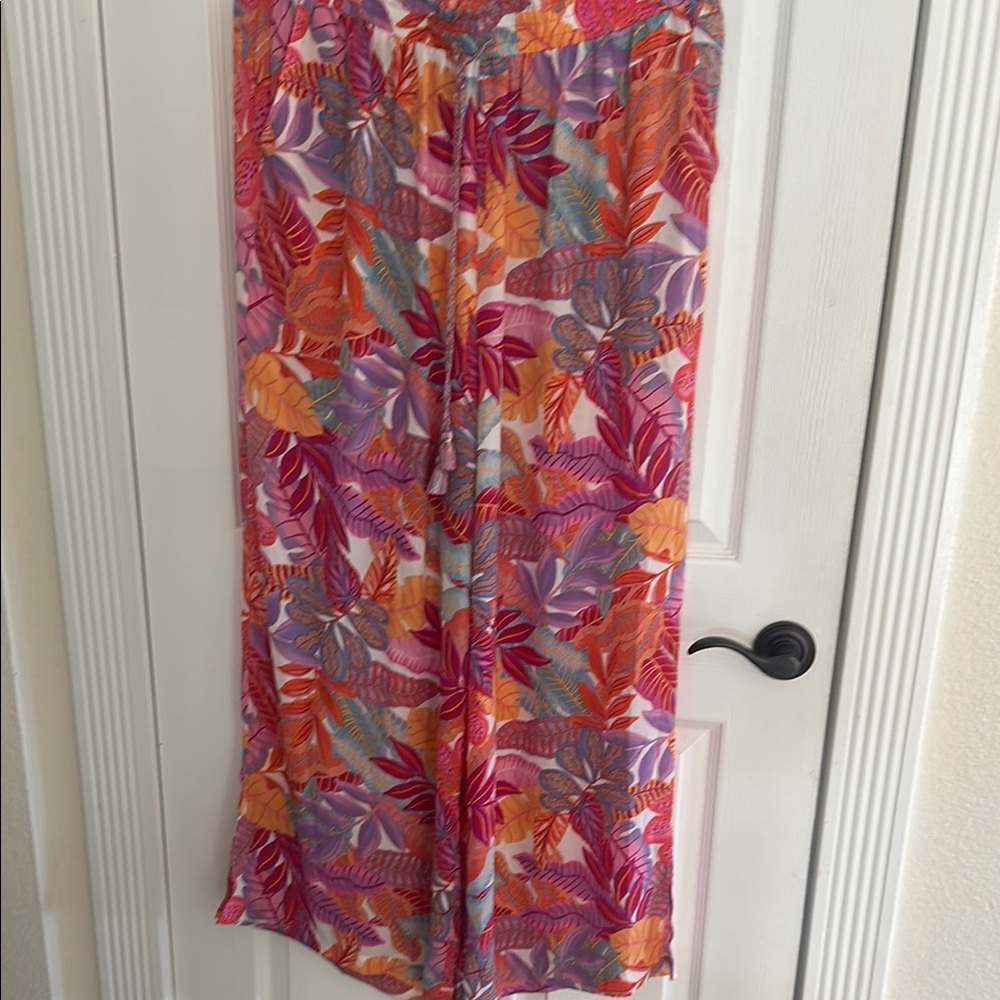 Colorful Tropical Print Pants with tassels